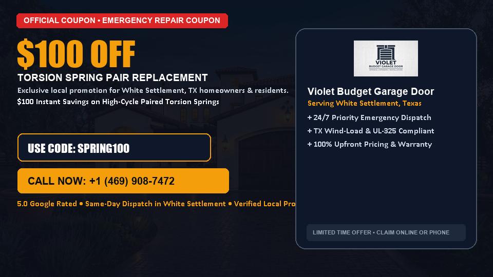 $100 OFF Dual High-Cycle Torsion Spring Replacement in White Settlement, TX - Violet Budget Garage Door