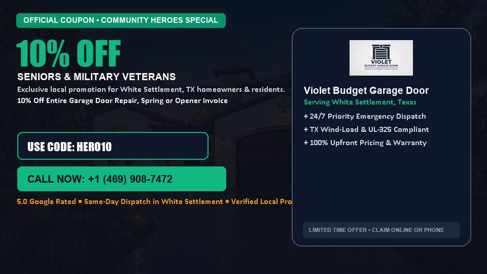10% OFF Senior, Military & First Responder Discount in White Settlement, TX - Violet Budget Garage Door