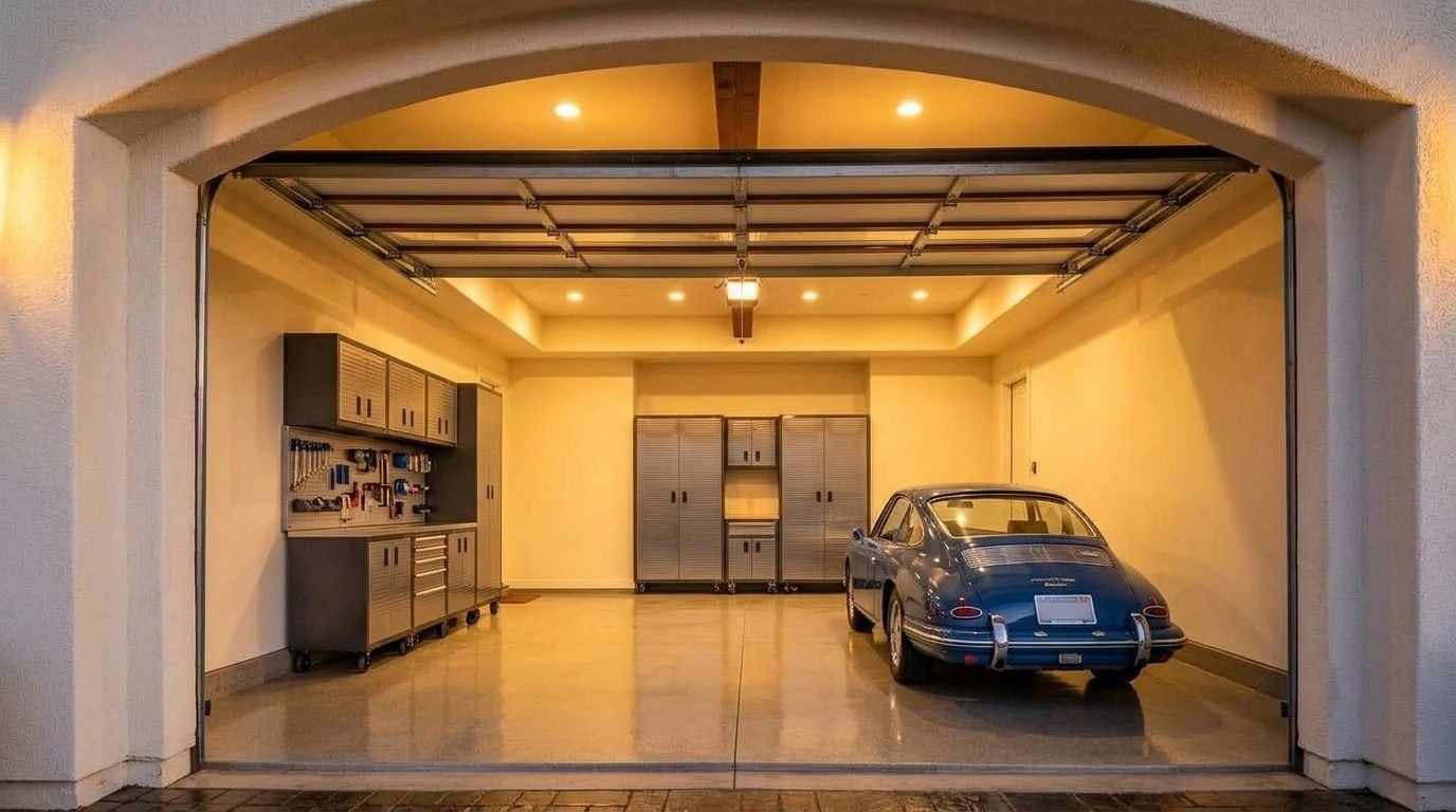 Violet Budget Garage Door Interior View of Custom Garage Door Overhead and Workshop